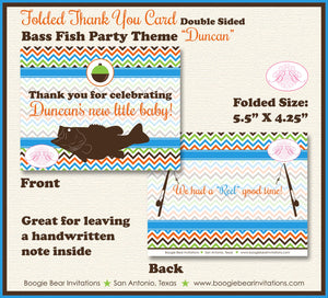 Bass Fish Fishing Baby Shower Thank You Card Pole Party Orange Green Brown Blue Forest Camping Boogie Bear Invitations Duncan Theme Printed