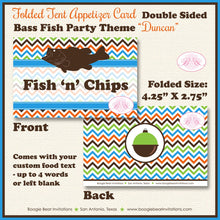 Load image into Gallery viewer, Bass Fish Birthday Favor Party Card Tent Place Food Appetizer Folded Tag Fishing Pole Rod Reel Boy Girl Boogie Bear Invitations Duncan Theme