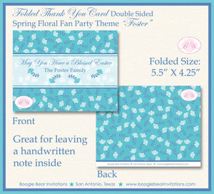 Flower Garden Easter Thank You Card Note Party Teal Aqua Blue White Floral Fan Lunch Dinner 1st Boogie Bear Invitations Foster Theme Printed