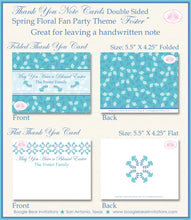 Load image into Gallery viewer, Flower Garden Easter Thank You Card Note Party Teal Aqua Blue White Floral Fan Lunch Dinner 1st Boogie Bear Invitations Foster Theme Printed