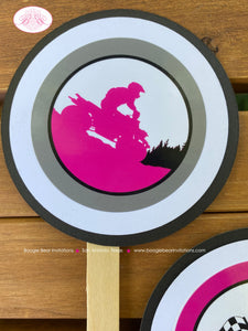 ATV Birthday Party Cupcake Toppers Quad Girl Pink Grey Black All Terrain Vehicle Off Road 4 Wheeler Boogie Bear Invitations Angela Theme