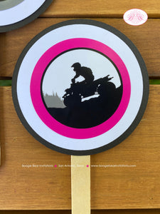 ATV Birthday Party Cupcake Toppers Quad Girl Pink Grey Black All Terrain Vehicle Off Road 4 Wheeler Boogie Bear Invitations Angela Theme