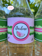 Load image into Gallery viewer, Pink Watermelon Birthday Party Bottle Wraps Label Girl One In a Melon Two Sweet Summer Picnic Fruit Boogie Bear Invitations Darlene Theme