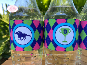 Horse Racing Birthday Party Bottle Wraps Kentucky Derby Argyle Jockey Rider Quarter Races Pink Blue Girl Boogie Bear Invitations Tammy Theme