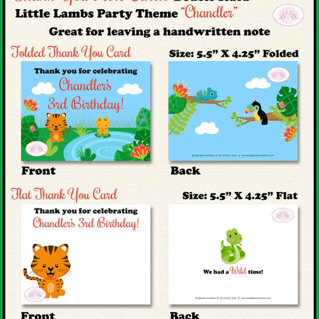 Rain Forest Jungle Party Thank You Card Birthday Wild Animals Rainforest  Zoo Amazon Forest Boogie Bear Invitations Chandler Theme Printed