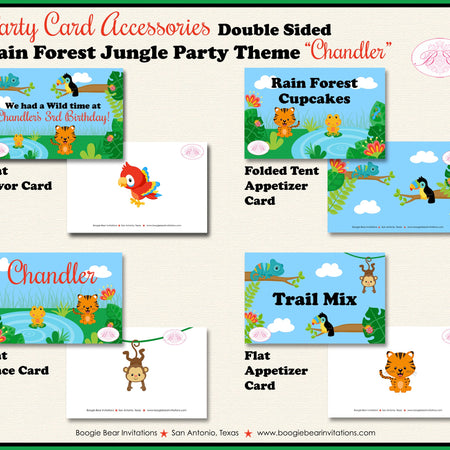 Rain Forest Jungle Birthday Party Favor Card Appetizer Food Folded Tent Amazon Rainforest Zoo Boogie Bear Invitations Chandler Theme Printed