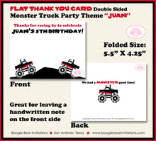 Load image into Gallery viewer, Monster Truck Birthday Party Thank You Card Black Red Favor Racing Smash Up Show Arena Demo Race Boogie Bear Invitations Juan Theme Printed