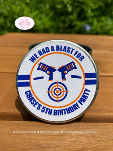 Toy Dart Gun Birthday Party Treat Favor Tins Circle Gift Box Candy Girl Boy Foam Blue Orange Bullseye Boogie Bear Invitations Chase Theme