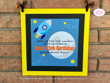 Load image into Gallery viewer, Outer Space Birthday Party Door Banner Planets Stars Moon Rocket Ship Mission Galaxy Travel Earth Orbit Boogie Bear Invitations Buzz Theme