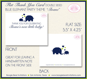 Blue Elephant Baby Shower Thank You Card Note Girl Boy Birthday Party Chevron Navy Lime Green Boogie Bear Invitations Sloane Theme Printed