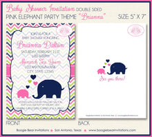 Load image into Gallery viewer, Pink Elephant Baby Shower Invitation Lime Green Navy Blue Girl Chevron 1st Boogie Bear Invitations Brianna Theme Paperless Printable Printed