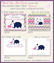 Load image into Gallery viewer, Pink Elephant Baby Shower Thank You Card Note Girl Party Chevron Navy Lime Green Love Girl 1st Boogie Bear Invitations Brianna Theme Printed