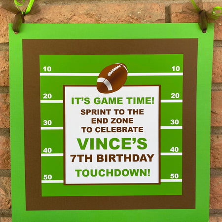 Football Birthday Party Door Banner Sports Touchdown Game Time Quarterback Green Brown Pro Team Field Boogie Bear Invitations Vince Theme