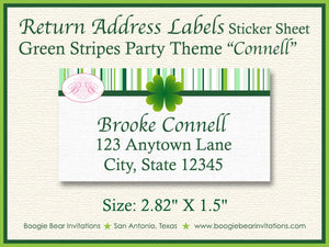 St. Patrick's Day Party Invitation Green Stripes Shamrock Lucky Irish 1st Boogie Bear Invitations Connell Theme Paperless Printable Printed