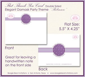 Purple Formal Easter Thank You Card Note Party Damask Family Dinner Lavender Eggplant White Boogie Bear Invitations Robinson Theme Printed