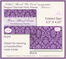 Load image into Gallery viewer, Purple Formal Easter Thank You Card Note Party Damask Family Dinner Lavender Eggplant White Boogie Bear Invitations Robinson Theme Printed