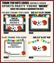 Load image into Gallery viewer, Sports Birthday Party Thank You Card Boy Girl Chalkboard Basketball Football Soccer Baseball Boogie Bear Invitations Archie Theme Printed