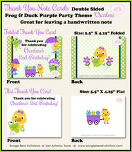 Load image into Gallery viewer, Frog Duck Party Thank You Card Birthday Girl Purple Spring Splash Garden Galoshes Umbrella Boogie Bear Invitations Charlene Theme Printed