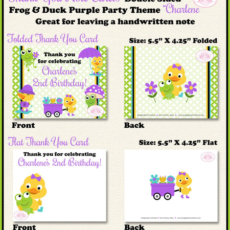 Frog Duck Party Thank You Card Birthday Girl Purple Spring Splash Garden Galoshes Umbrella Boogie Bear Invitations Charlene Theme Printed