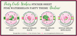 Pink Watermelon Party Stickers Circle Sheet Birthday Girl One In a Melon Two Sweet Picnic Fruit Summer Boogie Bear Invitations Darlene Theme