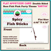 Load image into Gallery viewer, Bass Fish Birthday Favor Party Card Tent Place Food Appetizer Folded Tag Girl Pink Pole Fishing Reel Boogie Bear Invitations Eartha Theme