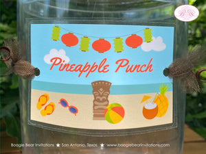 Beach Luau Party Beverage Card Wrap Drink Label Sign Birthday Hawaiian Island Pool Swimming Tiki Girl Boogie Bear Invitations Alani Theme