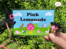 Load image into Gallery viewer, Pink Farm Animals Party Beverage Card Wrap Drink Label Sign Girl Birthday Barn Country Horse Cow Sheep Boogie Bear Invitations Paisley Theme