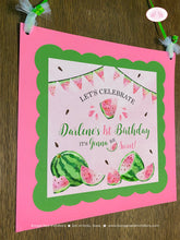 Load image into Gallery viewer, Pink Watermelon Birthday Party Door Banner Birthday Girl One In a Melon Two Sweet Green Summer Fruit Boogie Bear Invitations Darlene Theme