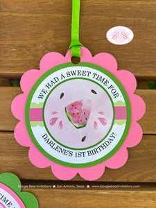 Pink Watermelon Party Favor Tags Birthday Girl One In a Melon Two Sweet Green Summer Fruit Boogie Bear Invitations Darlene Theme