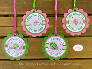 Pink Watermelon Party Favor Tags Birthday Girl One In a Melon Two Sweet Green Summer Fruit Boogie Bear Invitations Darlene Theme