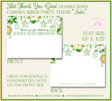 Load image into Gallery viewer, Bird Flower Garden Party Thank You Card Birthday Woodland Forest Green Birdcage Peach Spring Cage Flower Boogie Bear Invitations Jodie Theme