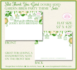 Bird Flower Garden Party Thank You Card Birthday Woodland Forest Green Birdcage Peach Spring Cage Flower Boogie Bear Invitations Jodie Theme