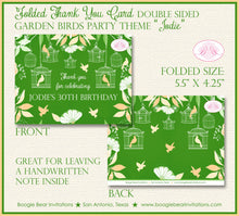 Load image into Gallery viewer, Bird Flower Garden Party Thank You Card Birthday Woodland Forest Green Birdcage Peach Spring Cage Flower Boogie Bear Invitations Jodie Theme