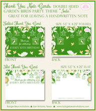 Load image into Gallery viewer, Bird Flower Garden Party Thank You Card Birthday Woodland Forest Green Birdcage Peach Spring Cage Flower Boogie Bear Invitations Jodie Theme