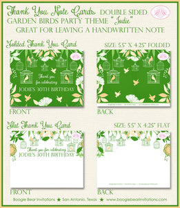 Bird Flower Garden Party Thank You Card Birthday Woodland Forest Green Birdcage Peach Spring Cage Flower Boogie Bear Invitations Jodie Theme