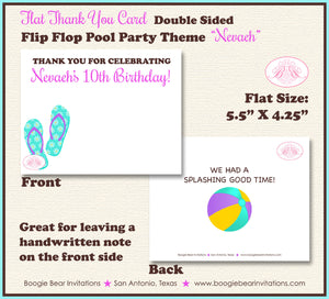 Flip Flop Pool Party Thank You Card Birthday Swimming Girl Swim Ocean Beach Ball Summer Splash Boogie Bear Invitations Nevaeh Theme Printed