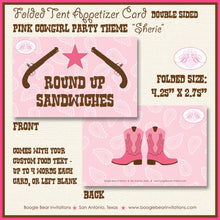 Load image into Gallery viewer, Pink Gunslinger Baby Shower Party Favor Card Tent Appetizer Food Place Favor Girl Cowgirl Boots Pistol Boogie Bear Invitations Sherie Theme