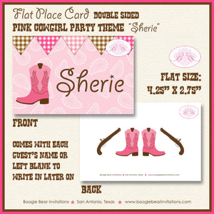 Pink Gunslinger Baby Shower Party Favor Card Tent Appetizer Food Place Favor Girl Cowgirl Boots Pistol Boogie Bear Invitations Sherie Theme