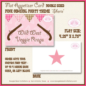 Pink Gunslinger Baby Shower Party Favor Card Tent Appetizer Food Place Favor Girl Cowgirl Boots Pistol Boogie Bear Invitations Sherie Theme