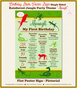 Rainforest Birthday Party Sign Stats Poster Frameable Chalkboard Milestone Rain Forest Jungle Animals Boogie Bear Invitations Mowgli Theme
