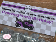 Load image into Gallery viewer, Purple Motorcycle Party Treat Bag Toppers Birthday Folded Favor Enduro Motocross Racing Race Track Boogie Bear Invitations Courtney Theme
