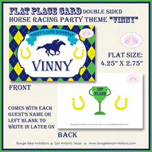 Load image into Gallery viewer, Horse Racing Birthday Party Favor Card Tent Appetizer Place Sign Kentucky Derby Yellow Green Blue Jockey Boogie Bear Invitations Vinny Theme
