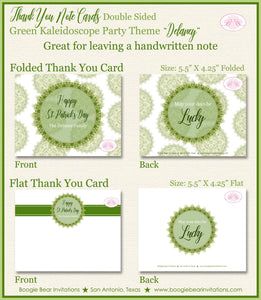 St. Patrick's Day Party Thank You Card Note Birthday Lucky Green Kaliedoscope Spring Bloom Holiday 1st Boogie Bear Invitations Delaney Theme