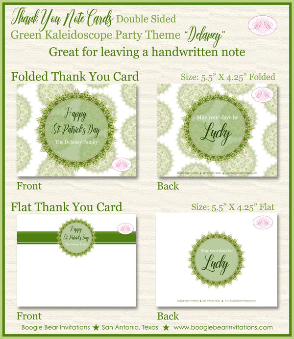 St. Patrick's Day Party Thank You Card Note Birthday Lucky Green Kaliedoscope Spring Bloom Holiday 1st Boogie Bear Invitations Delaney Theme