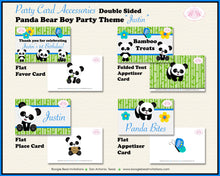 Load image into Gallery viewer, Panda Bear Birthday Party Favor Card Tent Place Food Boy Blue Flower Butterfly Jungle Zoo Animals Green Boogie Bear Invitations Justin Theme