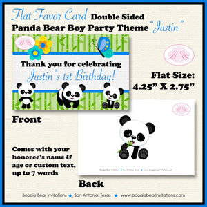 Panda Bear Birthday Party Favor Card Tent Place Food Boy Blue Flower Butterfly Jungle Zoo Animals Green Boogie Bear Invitations Justin Theme