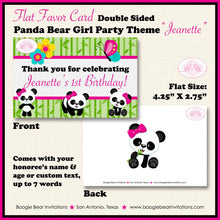 Load image into Gallery viewer, Panda Bear Birthday Party Favor Card Tent Place Food Girl Pink Green Flower Butterfly Wild Zoo Animal Boogie Bear Invitations Jeanette Theme