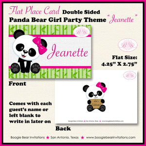 Panda Bear Birthday Party Favor Card Tent Place Food Girl Pink Green Flower Butterfly Wild Zoo Animal Boogie Bear Invitations Jeanette Theme