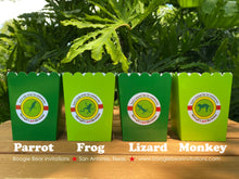 Load image into Gallery viewer, Rainforest Party Popcorn Boxes Mini Food Birthday Rain Forest Girl Boy Green Parrot Monkey Frog Reptile Boogie Bear Invitations Mowgli Theme