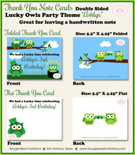 Load image into Gallery viewer, St. Patrick&#39;s Day Owls Party Thank You Card Birthday Girl Boy Green Shamrock 4 Leaf Clover Luck Boogie Bear Invitations Ashlyn Theme Printed